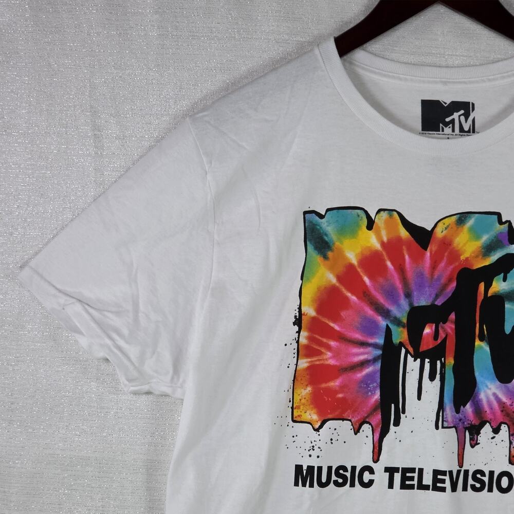 MTV Music Television Tie Dye Logo T-Shirt White Short Sleeve 80s 90s Y2K Large - Picture 2 of 5
